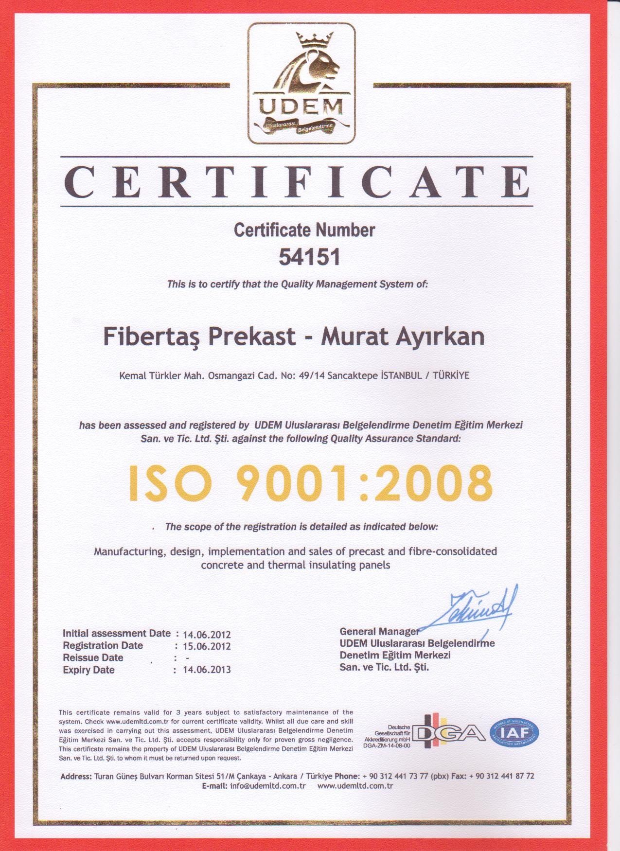 İntaş kalite belgesi
